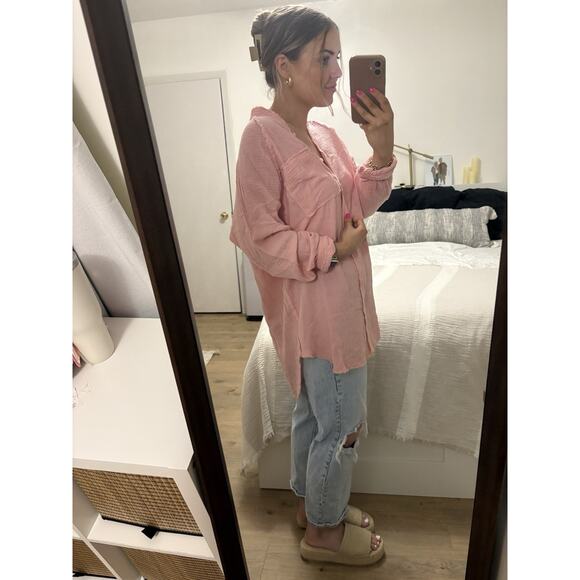 Aerie Pool-To-Party Cover Up Button Pink Size Small Oversized Lagenlook Beach - Picture 2 of 10